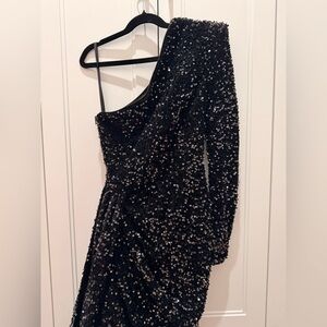 ASOS Black Sequin One-Shoulder Dress